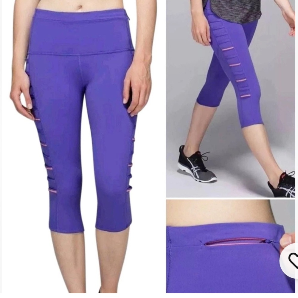 Lululemon Breezy Purple Capri Leggings with Pink Accents, size 4